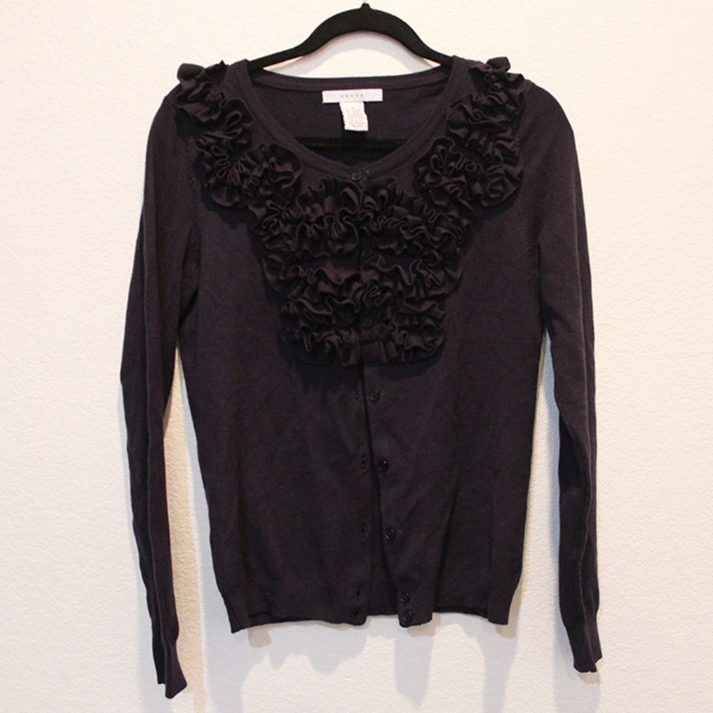 Grace navy blue ruffle cardigan
